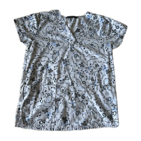 Cassandra O Music Print Woman’s XS Scrub Top - Picture 1 of 6